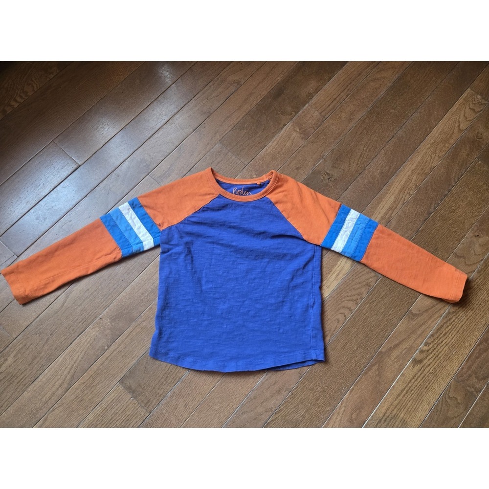 Mini Boden Boy Long Sleeve Cotton Shirt 116cm 5-6Y Orange And Blue